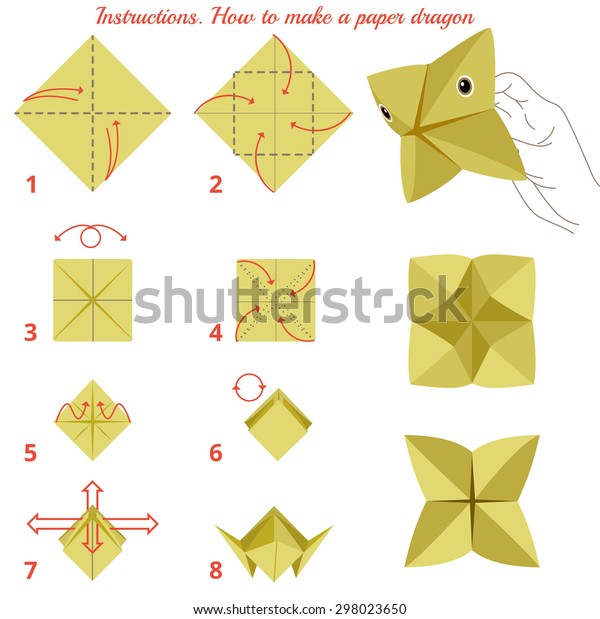 Instructions How Make Paper Dragon Animal Stock Vector