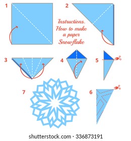 Instructions how to make paper snowflake. Tutorial Christmas snowflake step by step. Vector origami snowflake. Educational game for kids. Visual game. diy made of craft