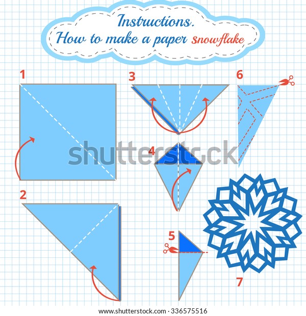 Instructions How Make Paper Snowflake Tutorial Stock Image