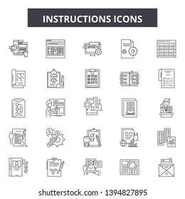 Instructions line icon signs.  Linear vector outline illustration set concept.