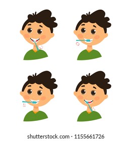 Instructions on how to brush your teeth for kids. Vector illustration