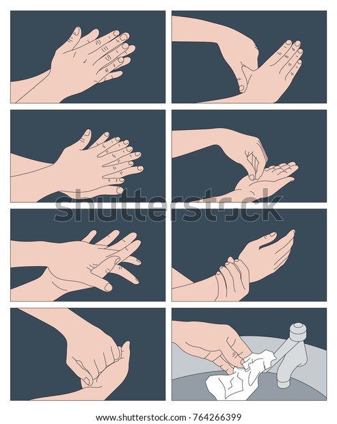 手を洗うための適切な技術の指示 手を洗うのが一歩ずつだ ベクターイラスト のベクター画像素材 ロイヤリティフリー