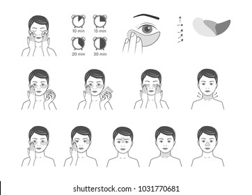 Instructions for use cosmetic patches for face wrinkles.Vector illustration.Isolated on white background.