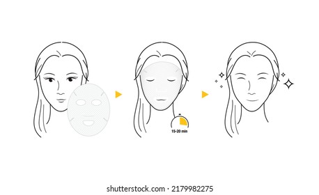 Instructions For The Use Of Facial Cosmetic Mask. Vector Illustration Of A Nice Face That Would Be Perfect For Your Design. EPS10.