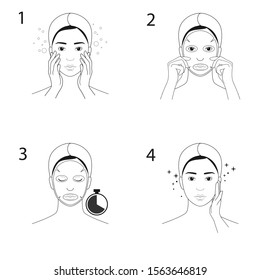 Instructions for the use of tissue masks for the face. Vector illustration isolated on white background