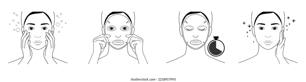 Instructions for the use of tissue masks for the face. Vector illustration isolated on white background