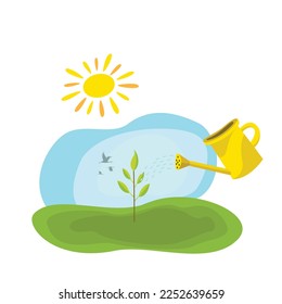 An instructive tree planting activity to instill in children the importance of planting trees. Vector illustration.