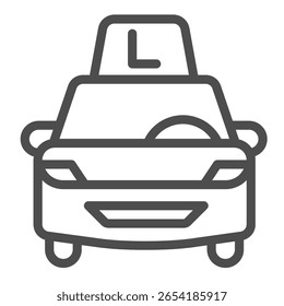 Icono de la línea del coche del instructor, concepto de la escuela de conducción. Gráficos de Vector. Vehículo de motor con la lámpara de señal de aprendizaje, muestra del transporte en el fondo blanco, icono del estilo del contorno para el móvil o el Diseño web