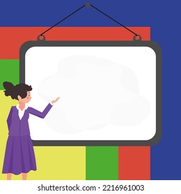 Instructor Drawing Pointing Stick On Empty Whiteboard While Holding Cup. Professor Holding Pointer At The Board Showing New Information.