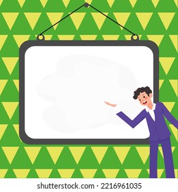Instructor Drawing Pointing Stick On Empty Whiteboard While Holding Cup. Professor Holding Pointer At The Board Showing New Information.