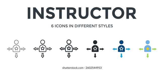 Instructor Icon In Different Style Vector Illustration. Designed In Thin Line, Regular Line, Bold Line, Glyph, Color Fill, And Flat Style Can Be Used For Web