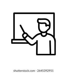 Instructor presents with pointer stick. Icon symbol illustration