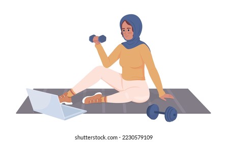 Instructor showing exercises semi flat color vector character. Editable figure. Full body person on white. Online training simple cartoon style illustration for web graphic design and animation