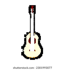 instrument acoustic guitar game pixel art retro vector. bit musician rock, classic concert instrument acoustic guitar. old vintage illustration