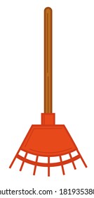 Instrument for agricultural tasks, rakes for autumn leaves and cleaning territory. Gardening tool made of wooden handle and metal. Seasonal equipment for gardeners. Cultivation vector in flat