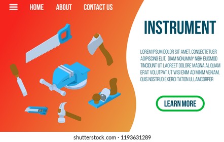 Instrument concept banner. Isometric banner of instrument vector concept for web, giftcard and postcard