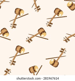 instrument erhu cartoon , cartoon seamless pattern background