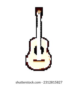 instrument guitar music game pixel art retro vector. bit bass play, neck instrument guitar music. old vintage illustration