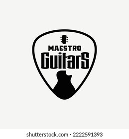 Instrument Guitar Pick Emblem for Rock Music Band or Guitarist Logo Label logo design 