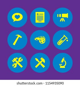 instrument icon. 9 instrument set with mechanic, telescope, hammer and checkup vector icons for web and mobile app