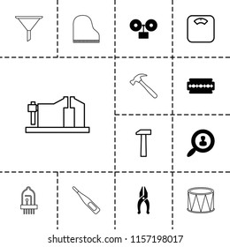 Instrument icon. collection of 13 instrument filled and outline icons such as user search, alarm, floor scales, hummer, razor. editable instrument icons for web and mobile.