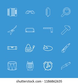 Instrument icon. collection of 16 instrument outline icons such as level ruler, microphone, sundial, alarm, ruler, hummer. editable instrument icons for web and mobile.