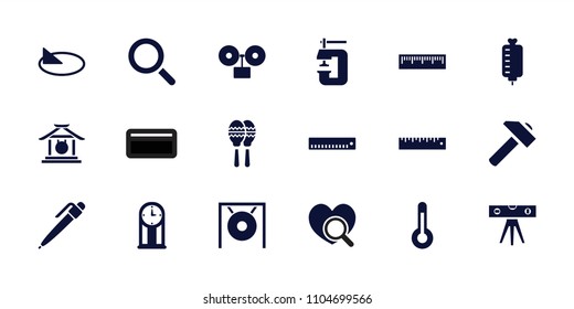 Instrument icon. collection of 18 instrument filled icons such as hummer, ruler, temperature, sundial, pendulum, alarm, gong. editable instrument icons for web and mobile.
