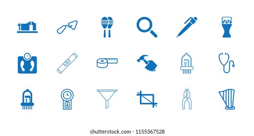 Instrument icon. collection of 18 instrument filled and outline icons such as crop, trowel, measuring tape, harp, pendulum, pen. editable instrument icons for web and mobile.