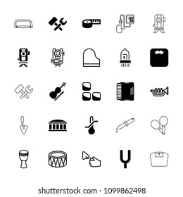 Instrument icon. collection of 25 instrument filled and outline icons such as harmonic, level equipment, trowel, measuring tape. editable instrument icons for web and mobile.