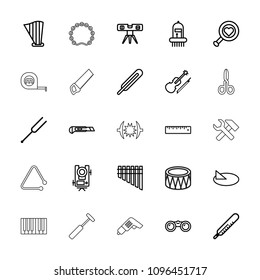 Instrument icon. collection of 25 instrument outline icons such as level equipment, thermometer, level ruler, heart search. editable instrument icons for web and mobile.
