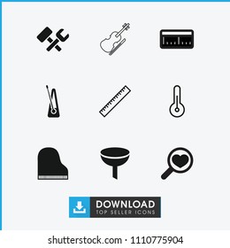 Instrument icon. collection of 9 instrument filled and outline icons such as filter, ruler, temperature, wrench hummer, piano. editable instrument icons for web and mobile.