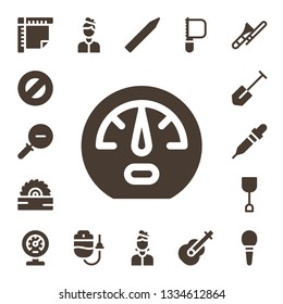 instrument icon set. 17 filled instrument icons.  Simple modern icons about  - Ruler, Protractor, Zoom out, Dashboard, Saw, Shovel, Pipette, Meter, Artist, Dropper, Pencil, Guitar