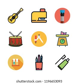 instrument icon set. vector set about drum, pens, scale and acoustic guitar icons set.
