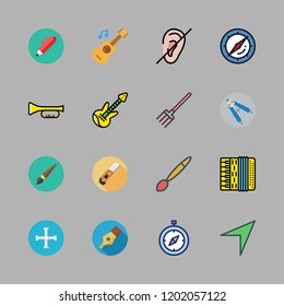 instrument icon set. vector set about cutter, pen, pitchfork and accordion icons set.