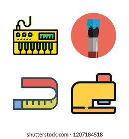 instrument icon set. vector set about drilling, piano, paint brush and measuring tape icons set.