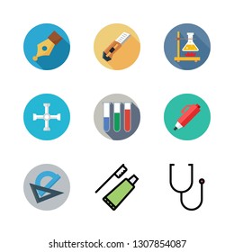 instrument icon set. vector set about wrench, flask, protractor and pen icons set.