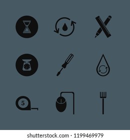 instrument icon. instrument vector icons set hydraulic energy, screwdriver, pitchfork and kitchen scale