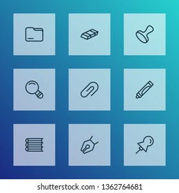 Instrument icons line style set with folder, eraser, vector pencil and other nib elements. Isolated vector illustration instrument icons.