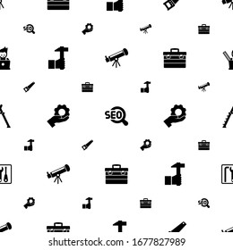 instrument icons pattern seamless. Included editable filled Astronomy, SEO, Hand saw, Handicraft, Services, toolbox, stepladder, repair kit icons. instrument icons for web and mobile.