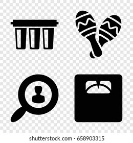 Instrument icons set. set of 4 instrument filled icons such as floor scales, maraca, filter