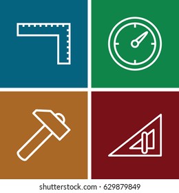 Instrument icons set. set of 4 instrument outline icons such as triangle ruler, ruler, hummer