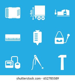 Instrument icons set. set of 9 instrument filled icons such as vice clamp, blod pressure tool, drop counter, cargo height, microphone, harmonic, hummer, piano