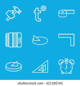 Instrument icons set. set of 9 instrument outline icons such as triangle ruler, ruler, hummer, harmonic, temperature, sundial, alarm
