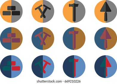 Instrument Icons Set. Collection Of building instruments. Also Includes Symbols Such As hammer, nails, trowel, bricks.
