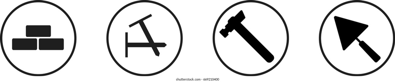 Instrument Icons Set. Collection Of building instruments. Also Includes Symbols Such As hammer, nails, trowel, bricks.