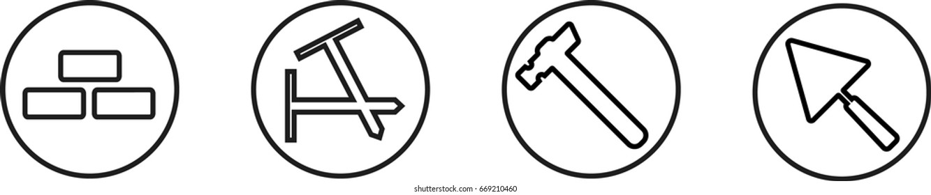 Instrument Icons Set. Collection Of building instruments. Also Includes Symbols Such As hammer, nails, trowel, bricks.