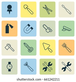 Instrument Icons Set. Collection Of Garden Fork, Scoop, Location And Other Elements. Also Includes Symbols Such As Timer, Clippers, Cutting.