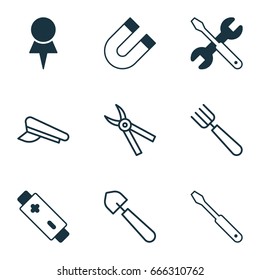 Instrument Icons Set. Collection Of Turn Screw, Pliers, Scoop And Other Elements. Also Includes Symbols Such As Pincers, Location, Screwdriver.