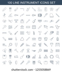 instrument icons. Trendy 100 instrument icons. Contain icons such as screwdriver, harmonica, floor scales, magnifier, harp, microphone, cutter. instrument icon for web and mobile.
