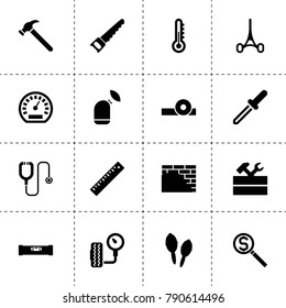 Instrument icons. vector collection filled instrument icons. includes symbols such as thermometer, work tool, speedometer, tire pressure. use for web, mobile and ui design.